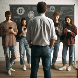 Jugendliche mit Smartphone im Klassenzimmer stehend